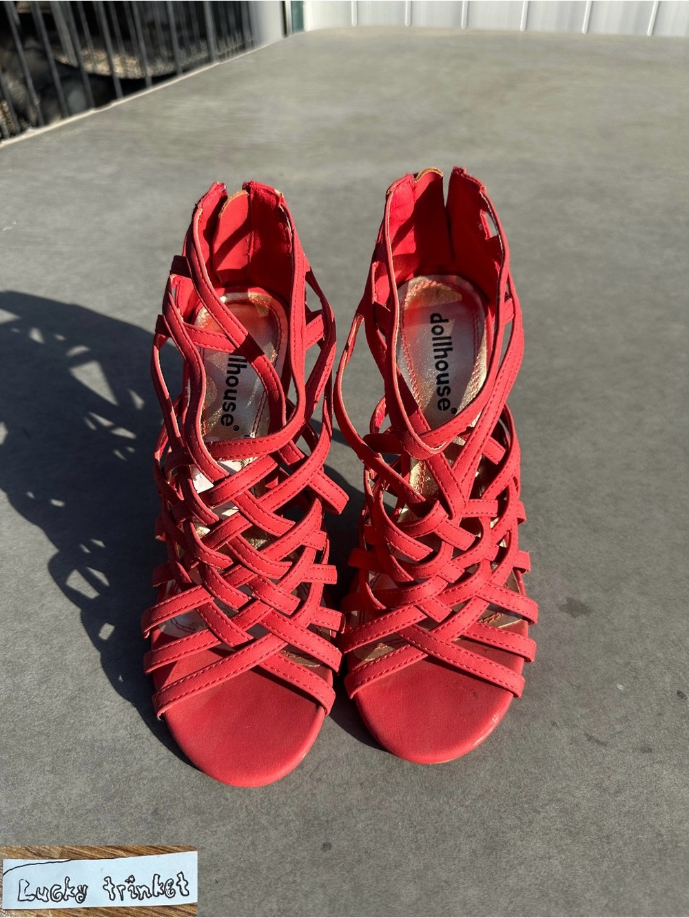 Dollhouse Red Strappy Cage Heels